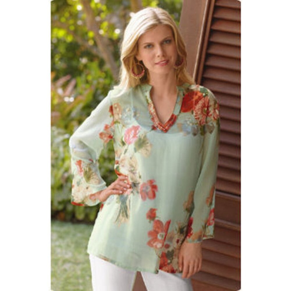 Soft Surroundings Sheer Floral Top 3X